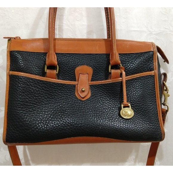 Vintage 80s Dooney & Bourke USA Brown Black Pebbled Leather Shoulder Satchel Bag - Picture 4 of 15